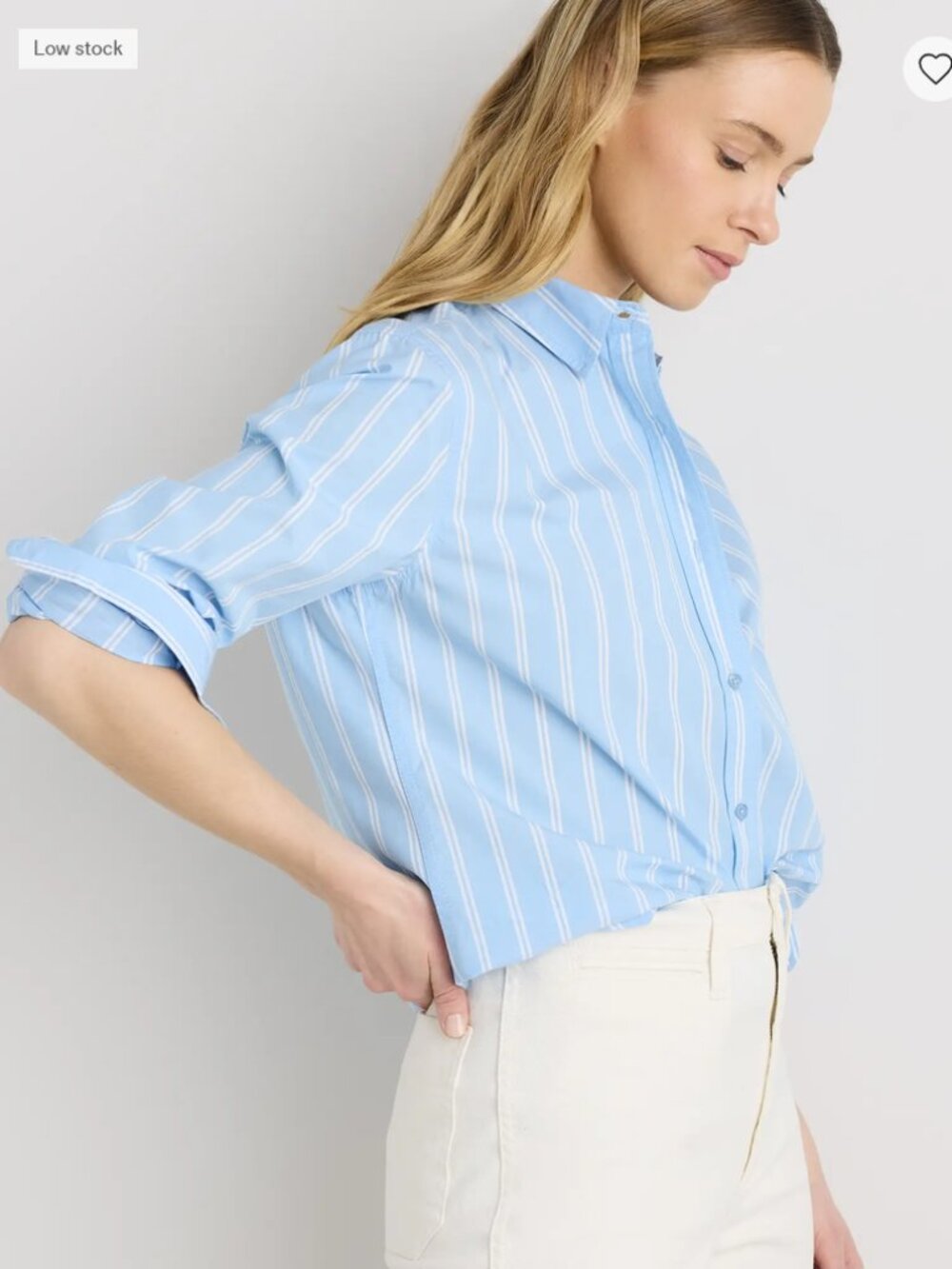 Cotton Poplin Long Sleeve Shirt in Blue Stripe